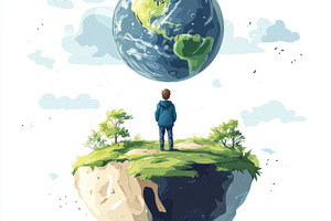 Boy on Island Gazing at Earth Global, an Abstract Photo by Pixeness Studio