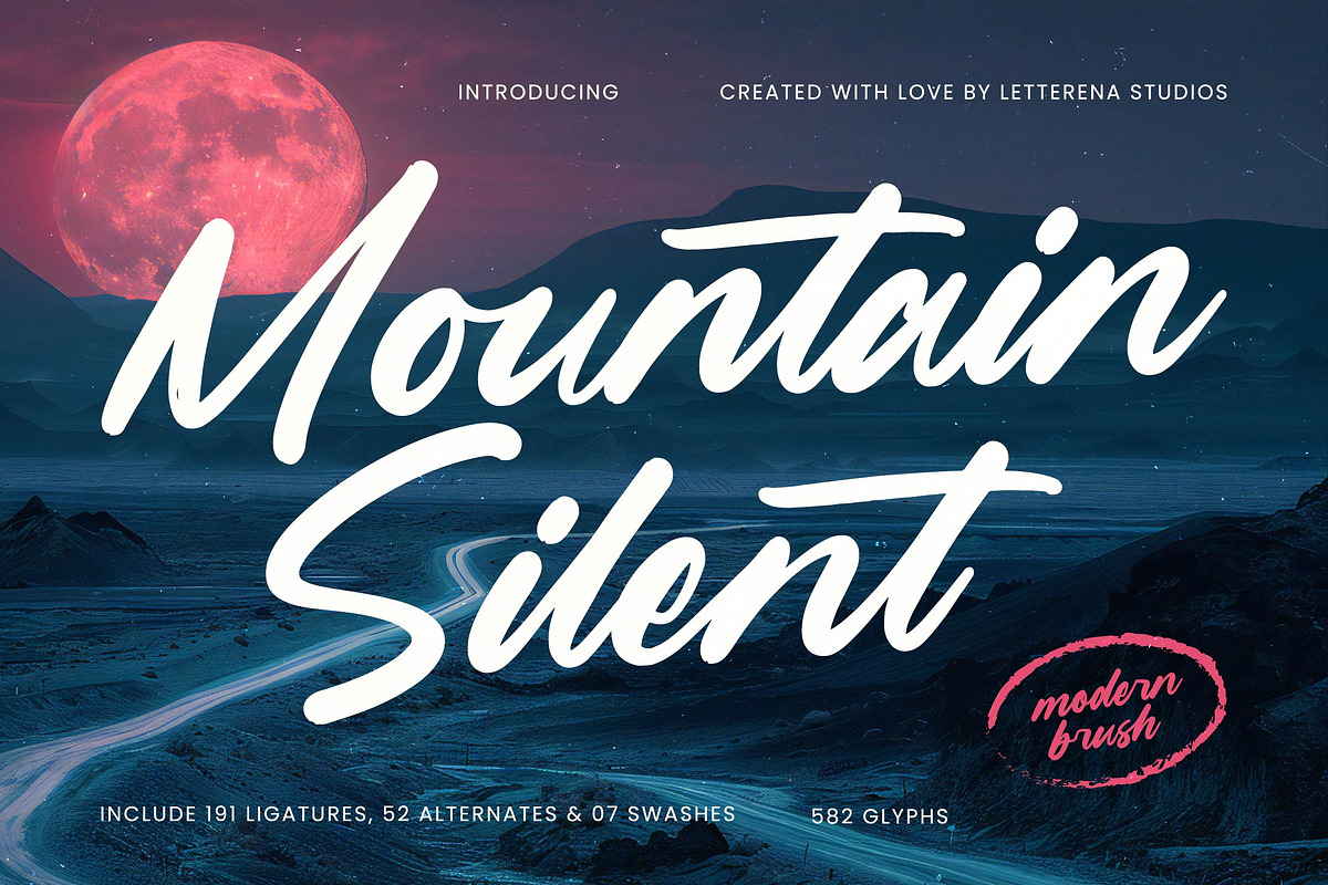 Mountain Silent Modern Brush Font, a Script Font by Letterena Studios Script (Photo 1 of 20)