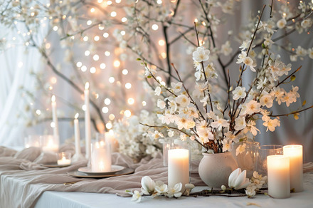 Table Adorned With White Flowers and, a Photo by Iftikhar Alam