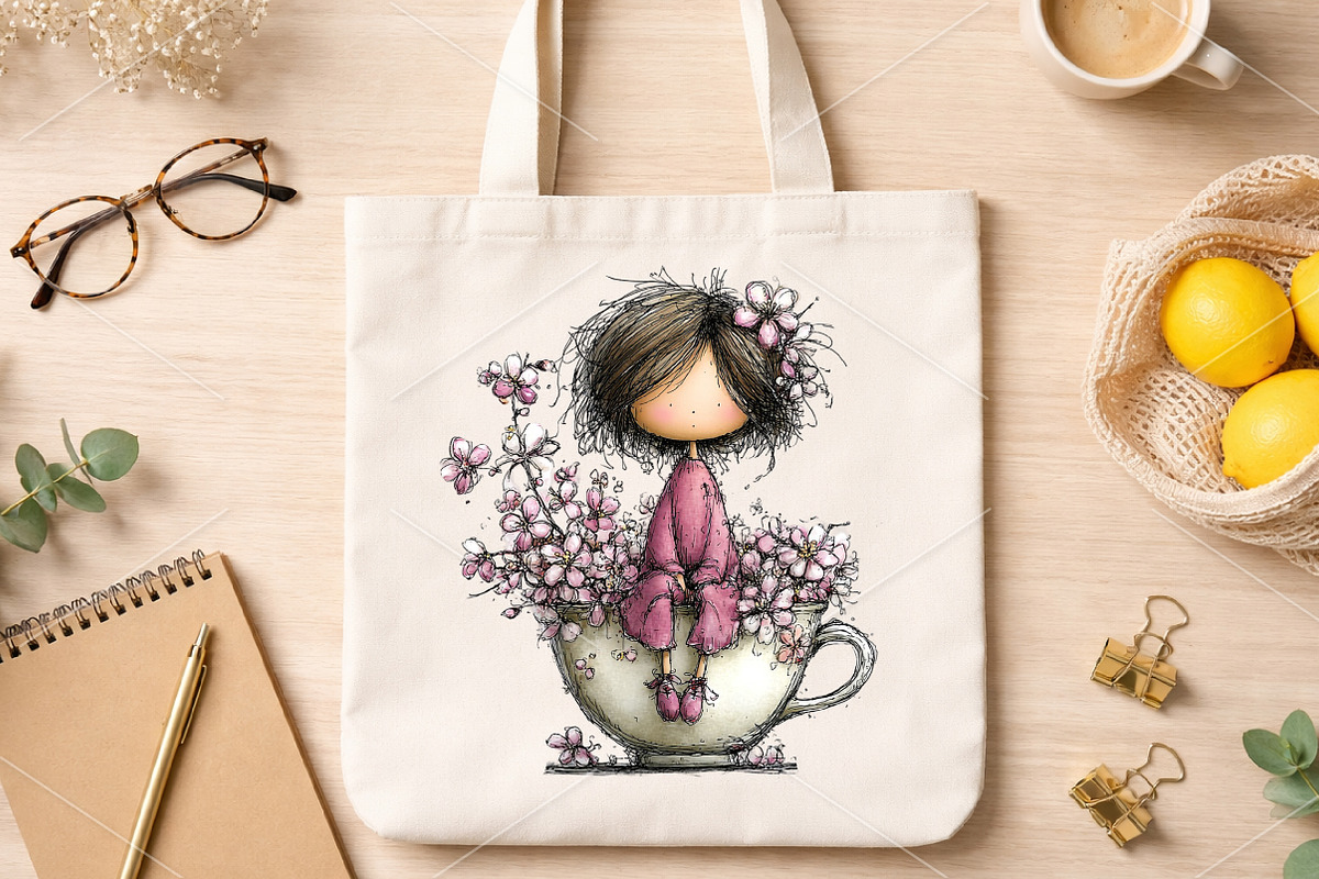 Whimsical Spring Girl Clipart Bundle, an Illustration by Canvas Craft (Photo 5 of 7)