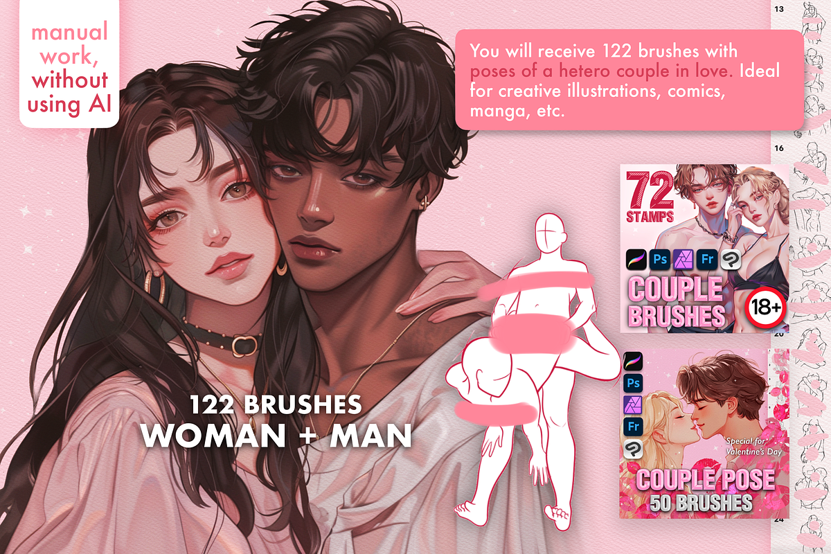 Procreate love couple pose brushes, a Brush Add-On by Revabrush (Photo 5 of 7)