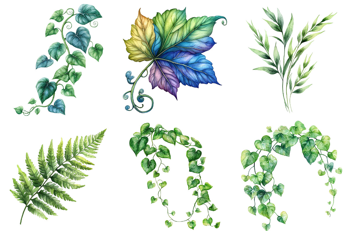 Green Summer Foliage Clipart, an Illustration by Watercolor design (Photo 5 of 10)