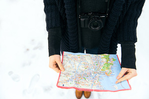Winter wanderlust, adventure and map
