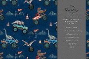 Monster Trucks Dino Seamless Pattern, a Pattern Graphic by Tatra Cottage Designs (Thumbnail 1 of 4)