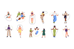 People skipping rope set, pattern, a Sport Illustration by PaperTrident