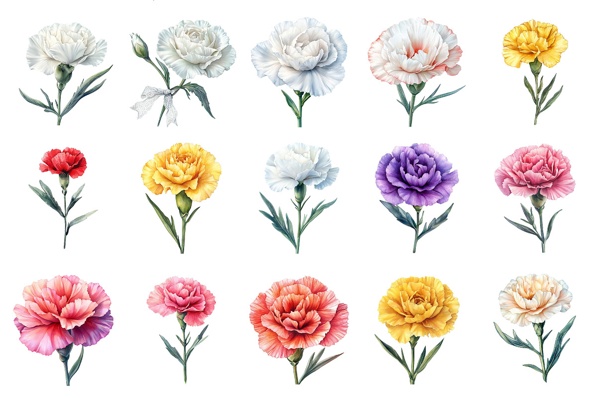 Watercolor Carnation Flower Clipart, an Illustration by Daily.Designs (Photo 3 of 3)