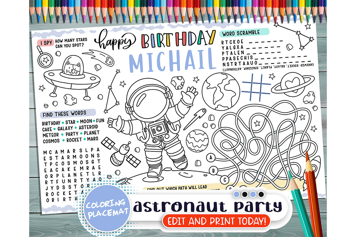 Editable Astronaut Party Placemat, an Invitation Template by ArtfulStudio (Photo 1 of 3)