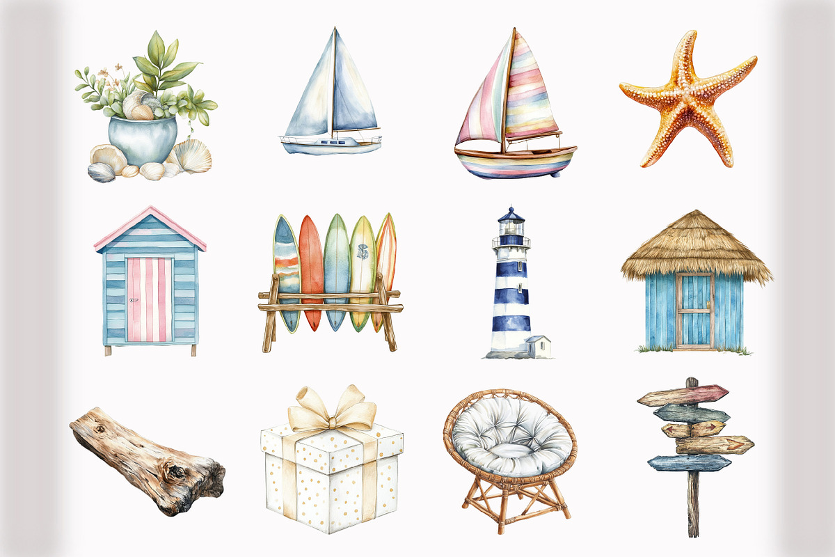 Boho Beach Clipart, an Illustration by Design Market (Photo 2 of 5)
