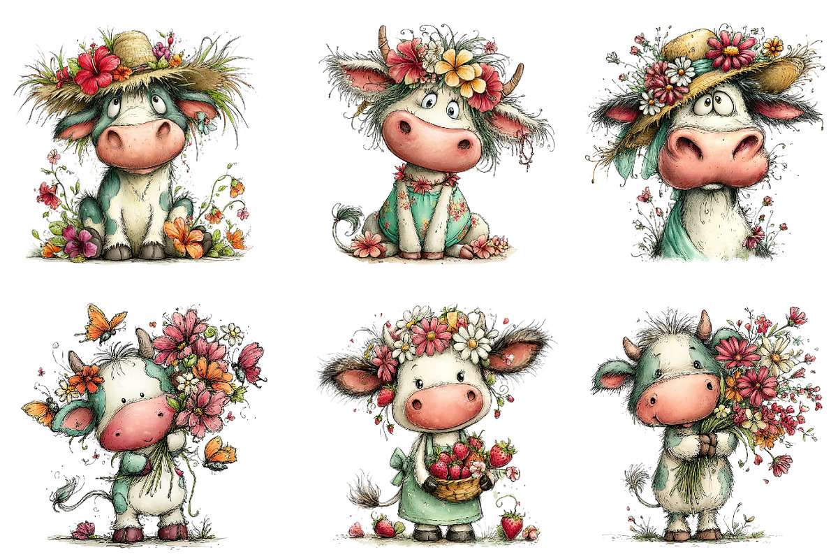 Whimsical Summer Cow Clipart, an Illustration by Dream Creation (Photo 2 of 7)
