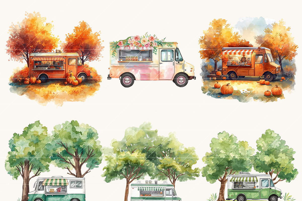 Watercolor Food Truck Clipart Bundle, a Transportation Illustration by Design Scotch (Photo 6 of 9)