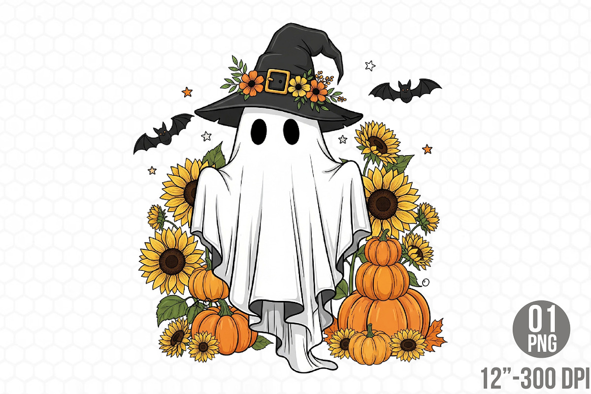 Spooky Ghost Halloween Pumpkins, an Illustration by Designking (Photo 1 of 4)