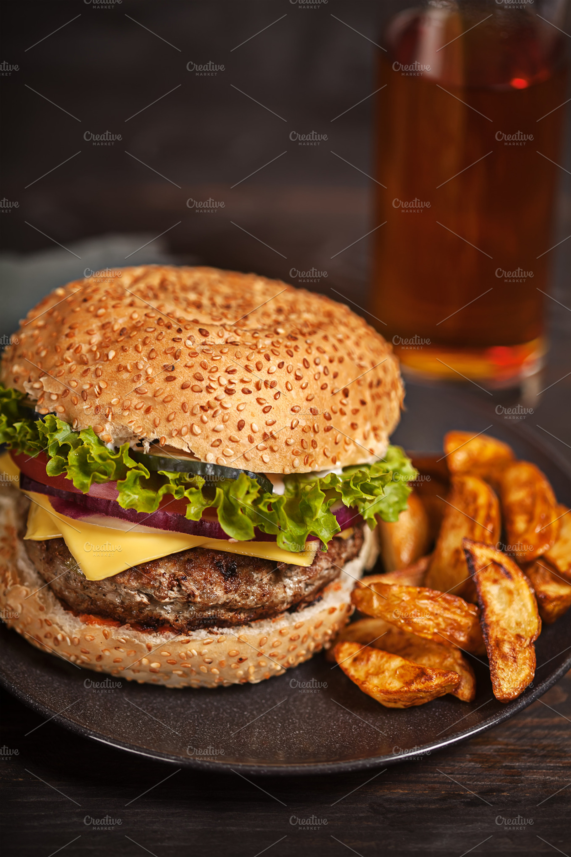 Fresh Burger Fast Lunch Meal Featuring American Beef And Bun