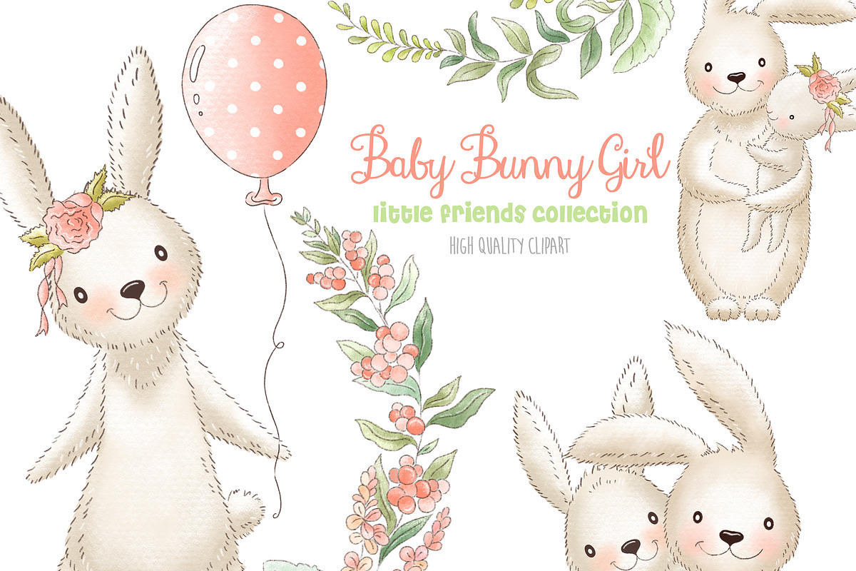 Bunny baby girl clipart Easter, an Illustration by Magic Story Studio (Photo 1 of 2)