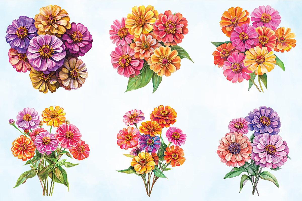Watercolor Zinnia Flower Clipart, an Illustration by Craft Nest (Photo 2 of 5)