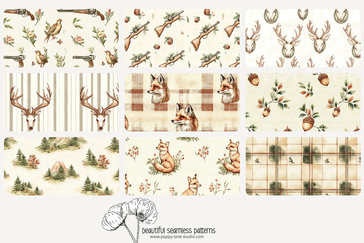 70 vintage hunting seamless pattern, a Pattern Graphic by Poppy Lane Studio (Photo 4 of 10)