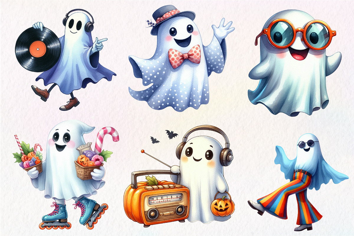 Funny Retro Halloween Ghost Clipart, an Illustration by Dream Creation (Photo 3 of 7)