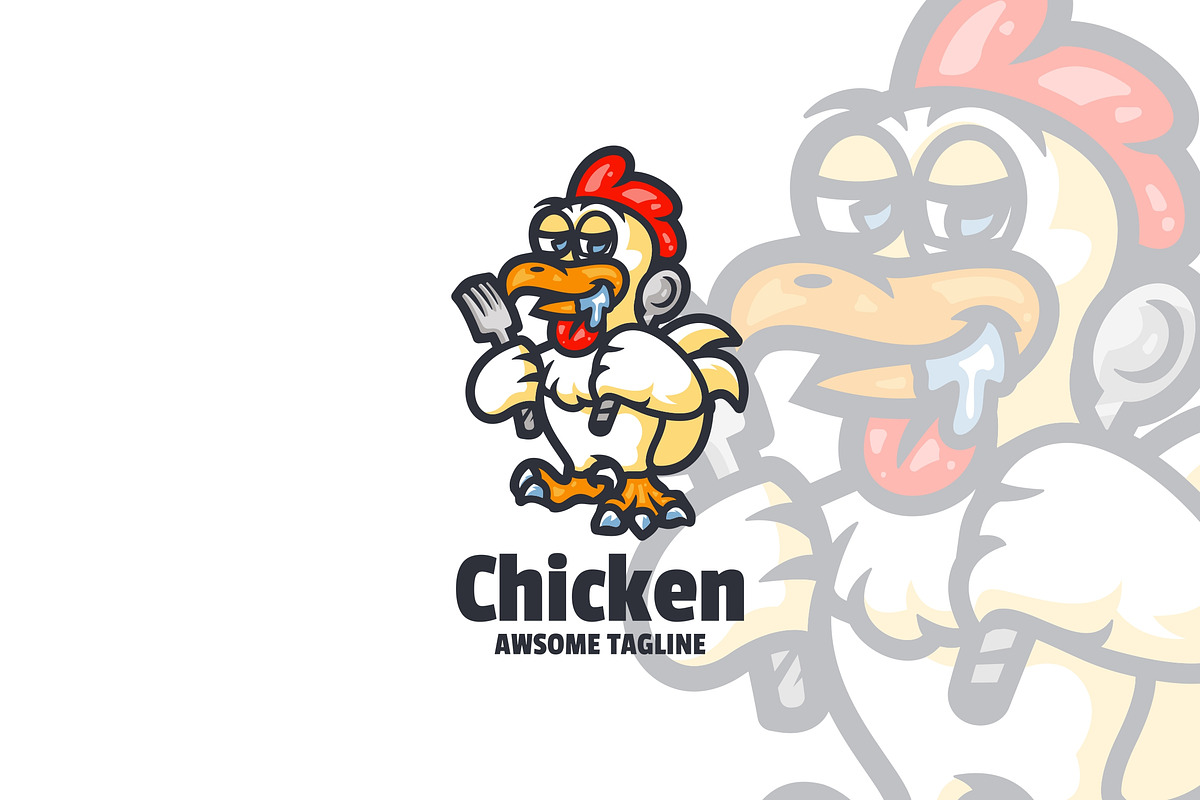 Eat Chicken Mascot Cartoon Logo, a Branding & Logo Template by VectorCraft