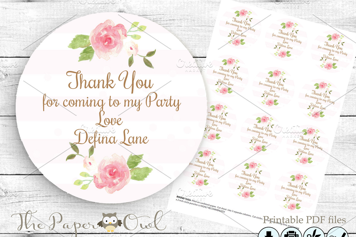 Watercolor Flowers thank you tag, a Templates & Theme by ThePaperOwl (Photo 2 of 2)