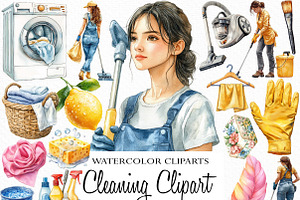Watercolor Cleaning Clipart, an Illustration by Craft Nest
