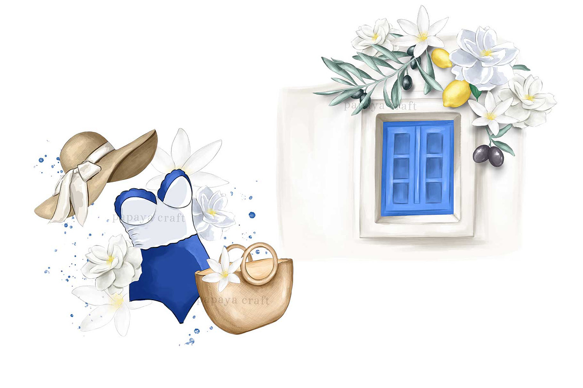 Santorini Greece Summer Clipart, an Illustration by Papaya Craft (Photo 3 of 6)