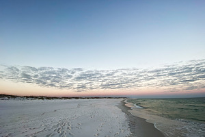 Serene Florida Pensacola beach at sunrise with white sand, calm ocean, and past, a Nature Photo by AS photostudio
