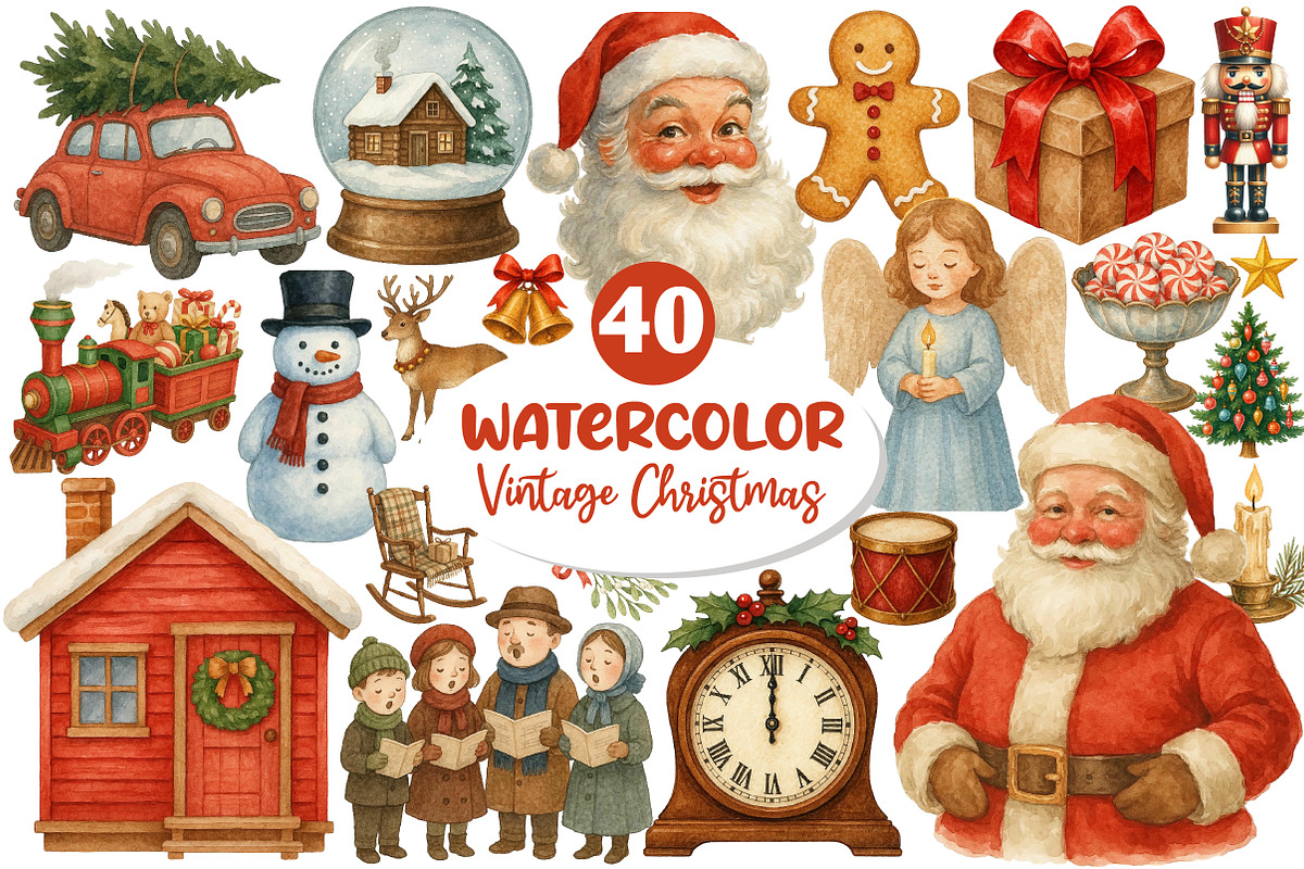 Vintage Christmas Clipart Bundle, an Illustration by Dream Creation (Photo 1 of 5)