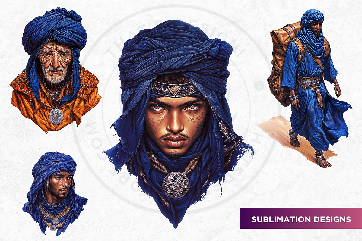 Berber Tuareg Man clipart set, a Person Illustration by ThatsDesignArt (Photo 9 of 10)