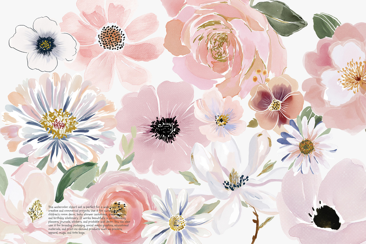 watercolor floral clipart set, a Decorative Illustration by Patishop Art (Photo 2 of 10)