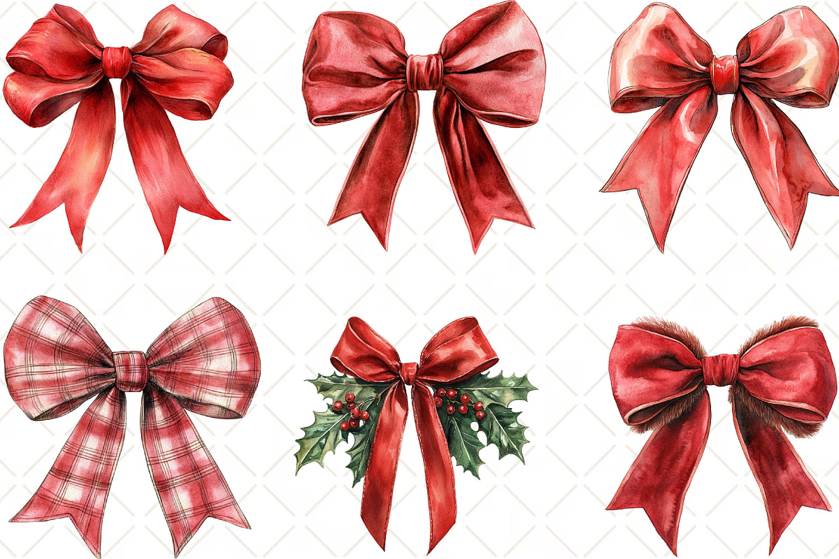 Red Coquette Christmas Bow Clipart, an Illustration by Black Bird Studio (Photo 2 of 6)