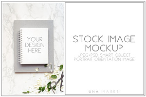 Notepad mockup on the marble desk, a Print Template by Una Matison