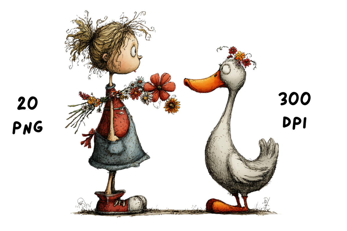 Whimsical Floral Girl and Duck, an Animal Illustration by GiraffeCreative (Photo 3 of 20)