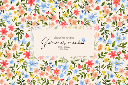 Summer meadow. Watercolor graphic., a Pattern Graphic by ma_i_vi