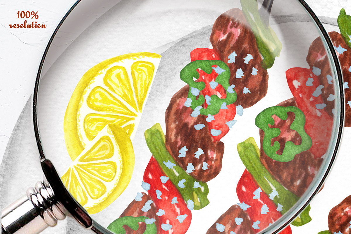 BBQ Watercolor Set, a Food Illustration by BarvArt | Creative Market