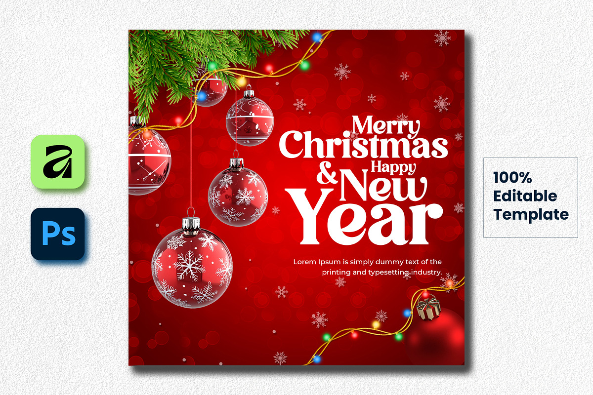 Merry Christmas New Year Post, a Social Media Template by creative-mint (Photo 1 of 2)
