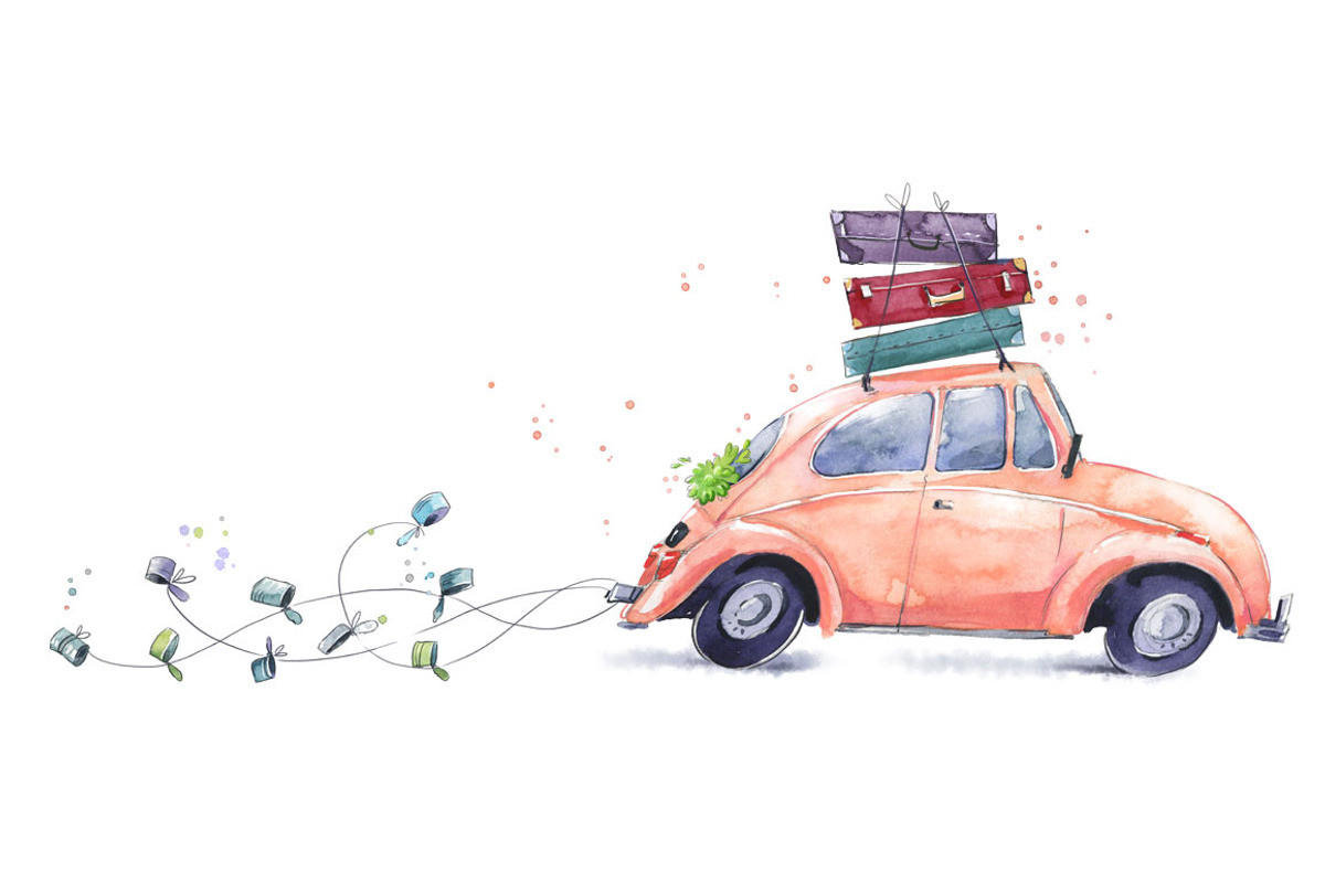 Just married car going on honeymoon, an Illustration by Kamenuka (Photo 3 of 4)