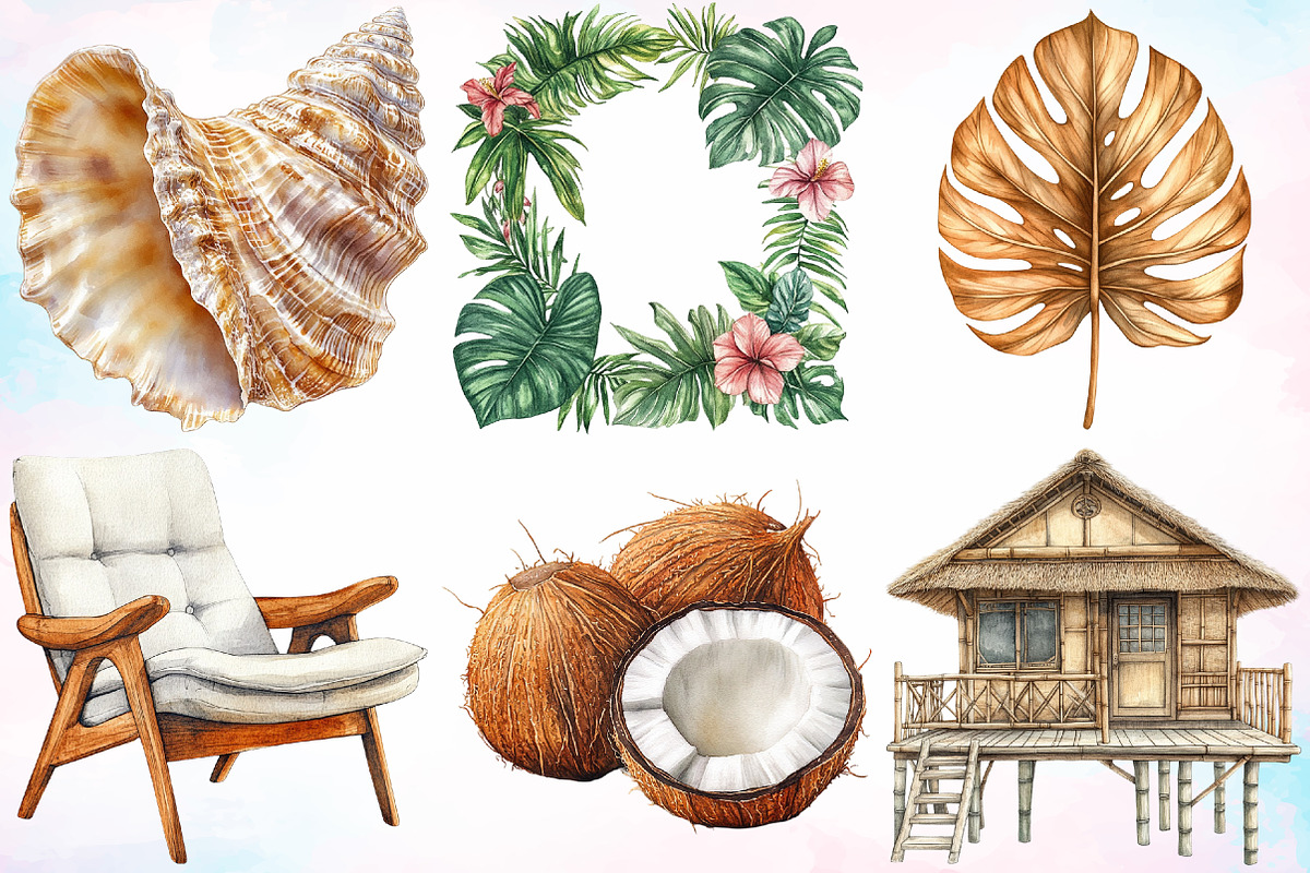 Watercolor Sepia Tropical Beach PNG, a Seasonal Illustration by Canvas Craft (Photo 5 of 5)