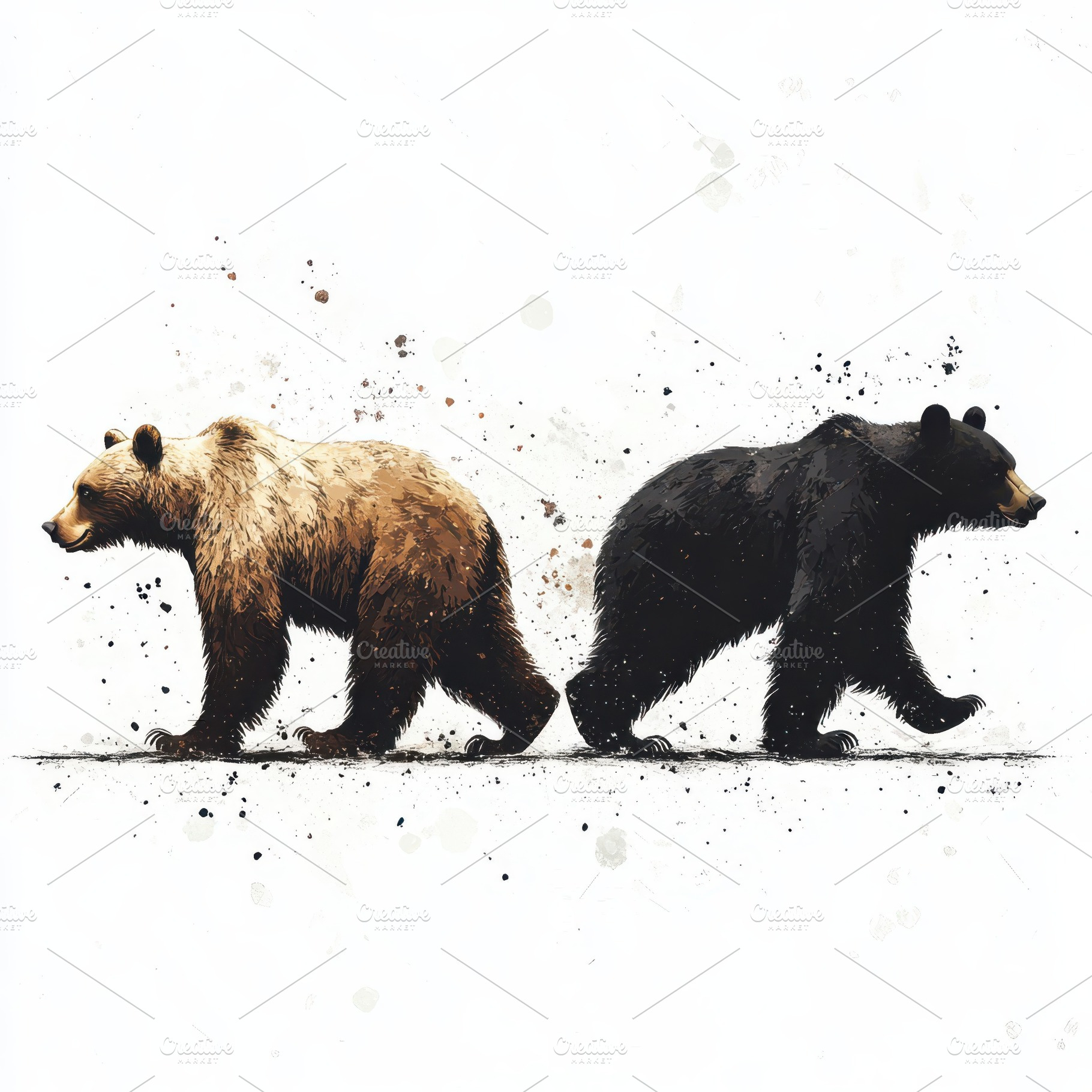 Two bears walking side by side brown, an Animal Photo by Pixeness Studio