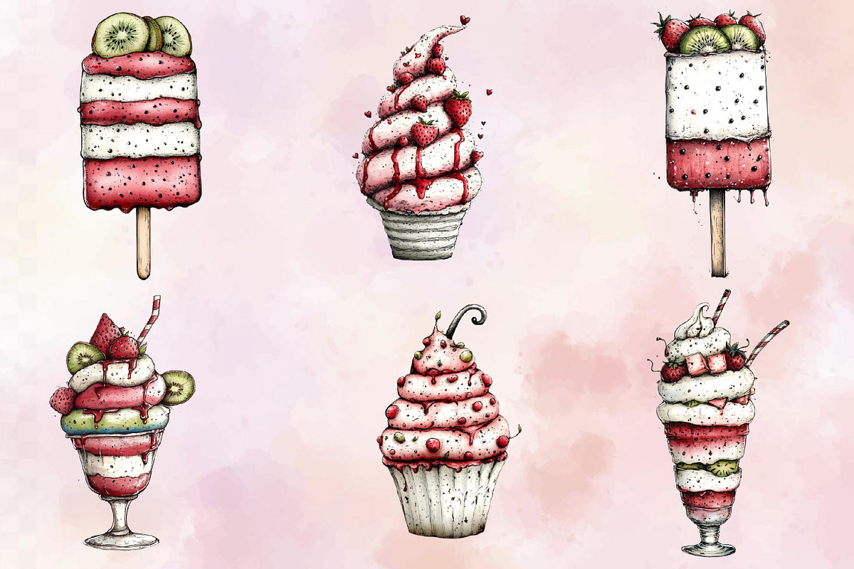 Whimsical Summer Ice Cream Clipart B, an Illustration by SVGArt (Photo 8 of 9)
