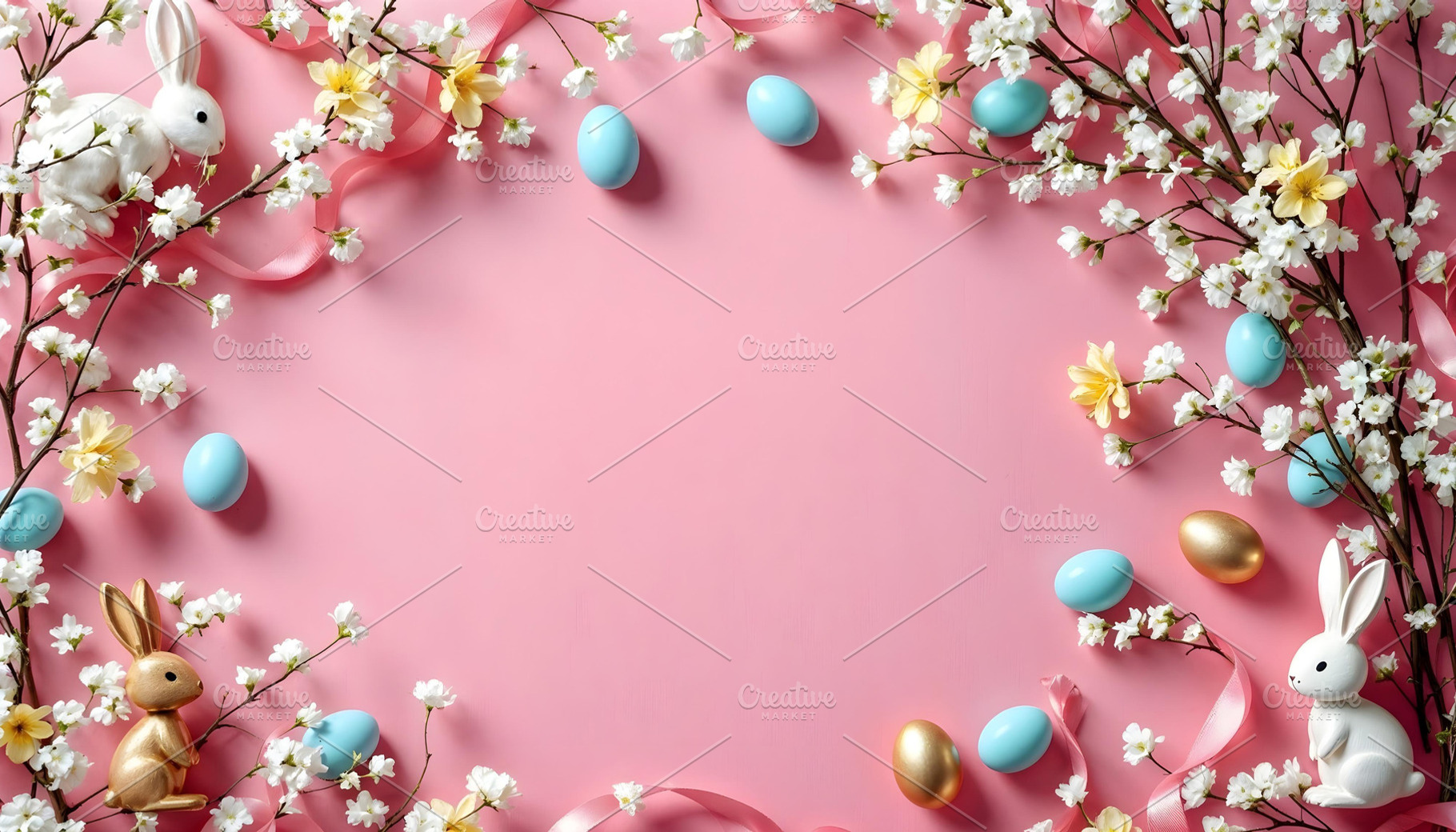 Pink Easter background with eggs and, a Holiday Photo by Volff