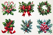 Festive Holly & Pine Branch Clipart, an Illustration by RobertsArt (Thumbnail 5 of 5)