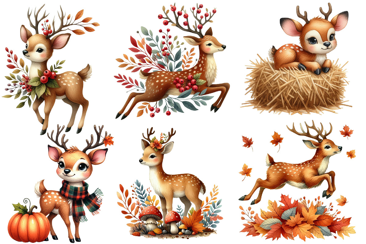 Autumn Cute Deer Clipart, a Seasonal Illustration by Designworld (Photo 3 of 6)
