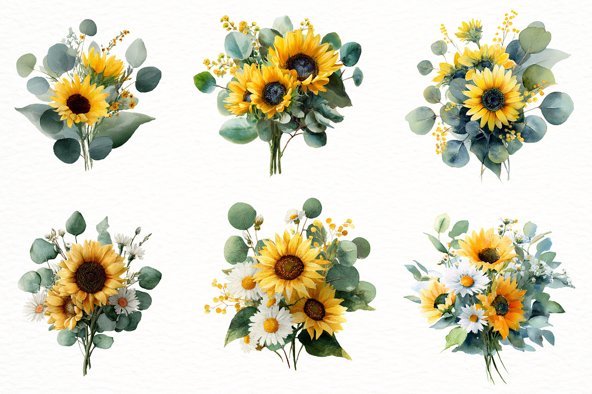 watercolor sunflower clipart, an Illustration by Designworld (Photo 3 of 6)