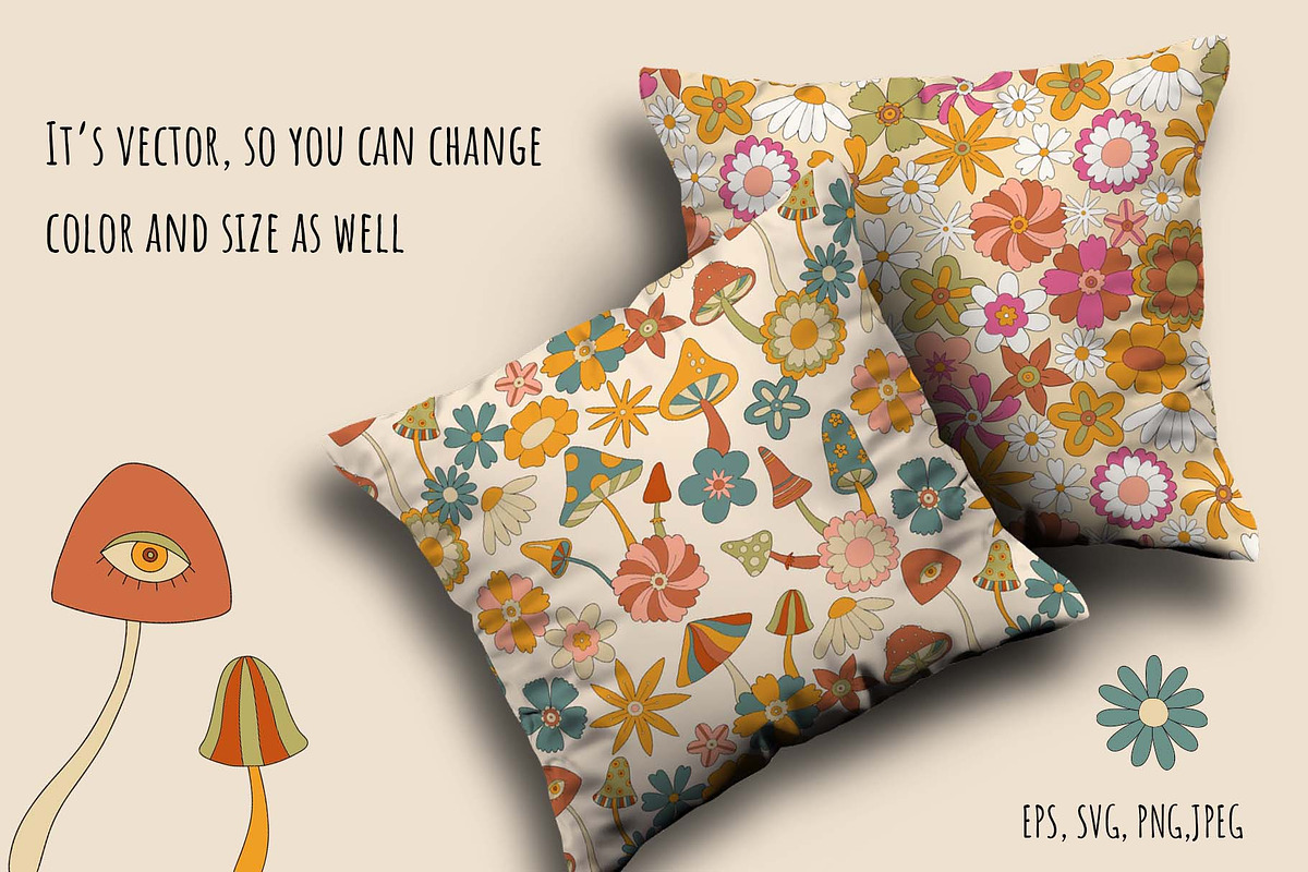 Magic Mushrooms Retro Vector Clipart, a Pattern Graphic by Irina Ostapenko (Photo 4 of 8)