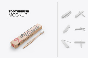 Wooden Toothbrush with Box Mockup, a Product Mockup by OneVectorStock