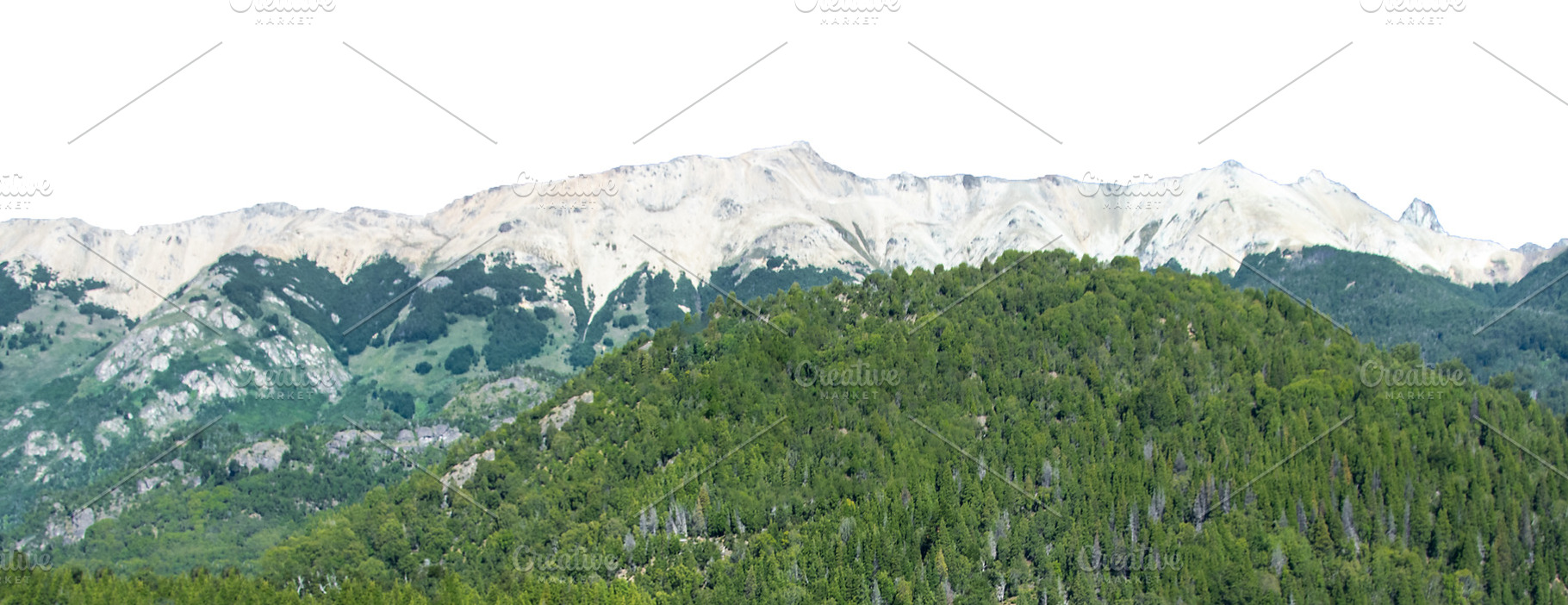 Forest and snowy mountains landscape isolated photo, a Nature Photo by DanFLCreativo