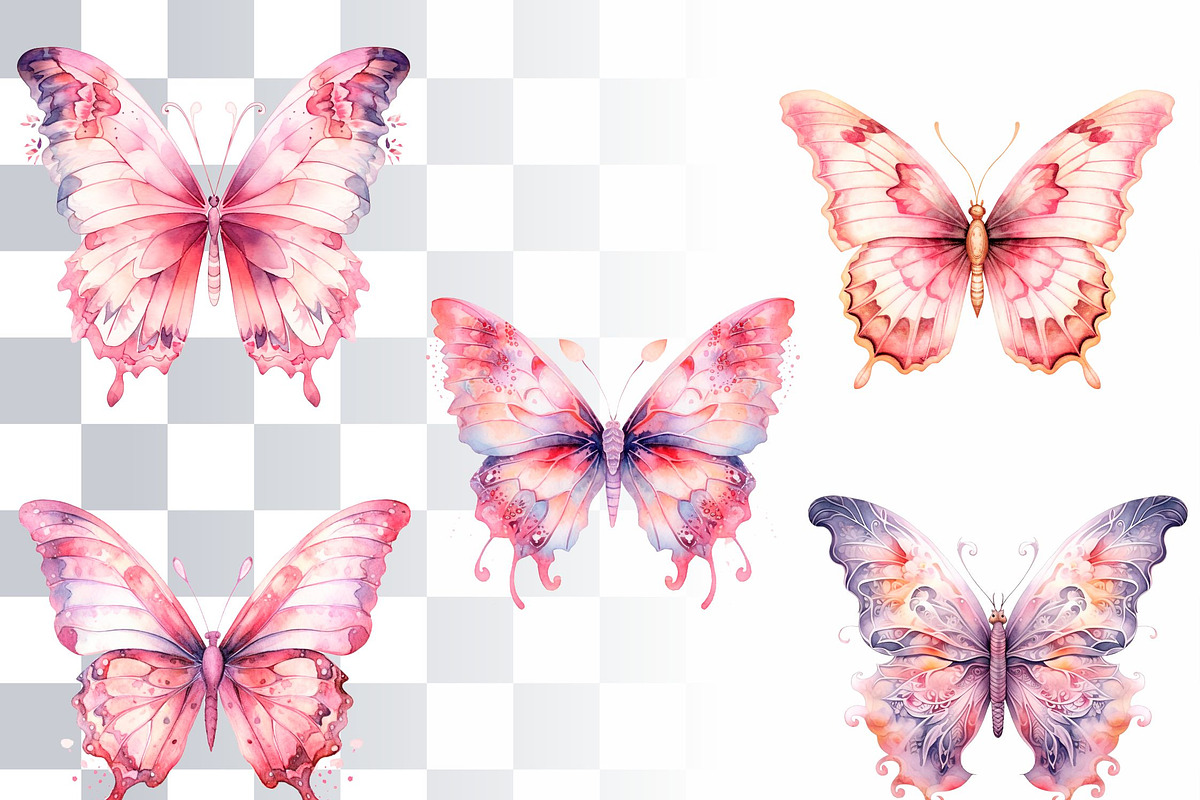 Pink Fantasy Butterflies Watercolor, an Animal Illustration by Loony Dream Designs (Photo 3 of 4)