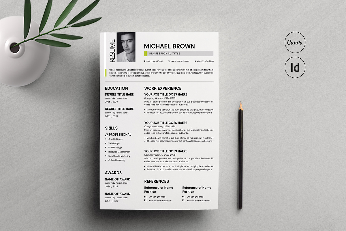 Unique Resume Template, a Resume Template by evgenystudio (Photo 1 of 4)