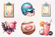 Watercolor Retro Girly Baseball Clip, an Illustration by CreationArt (Thumbnail 9 of 9)