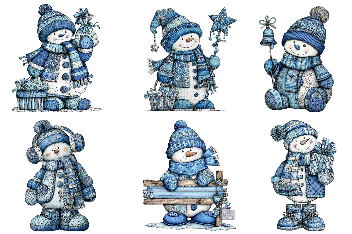 Christmas Blue Snowman Clipart, an Illustration by Dream Creation (Photo 6 of 8)