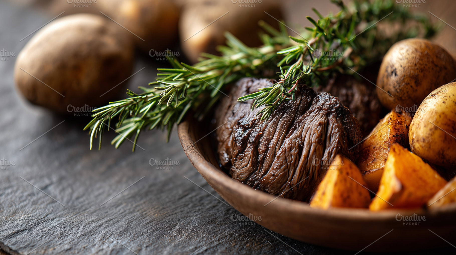 Grilled beef steak with roasted, a Food & Drink Photo by MistyDay